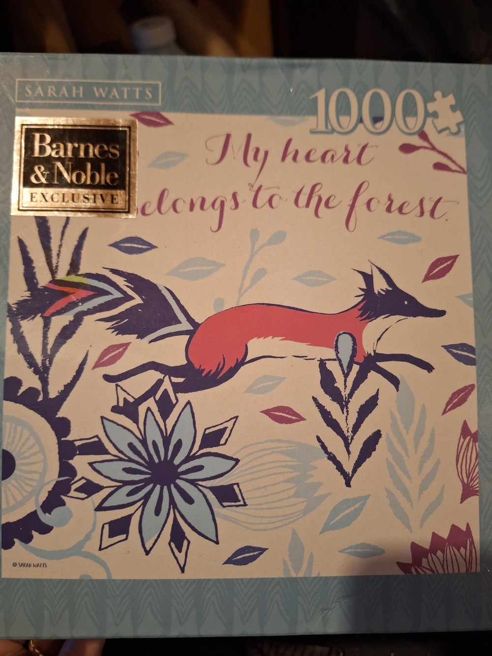 Barnes & Noble Puzzle — Green and Coral Floral Fox Design